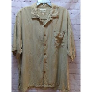 Joseph & Feiss 100% Silk Button Up Camp Shirt XL Short Sleeve Hawaiian palm tree